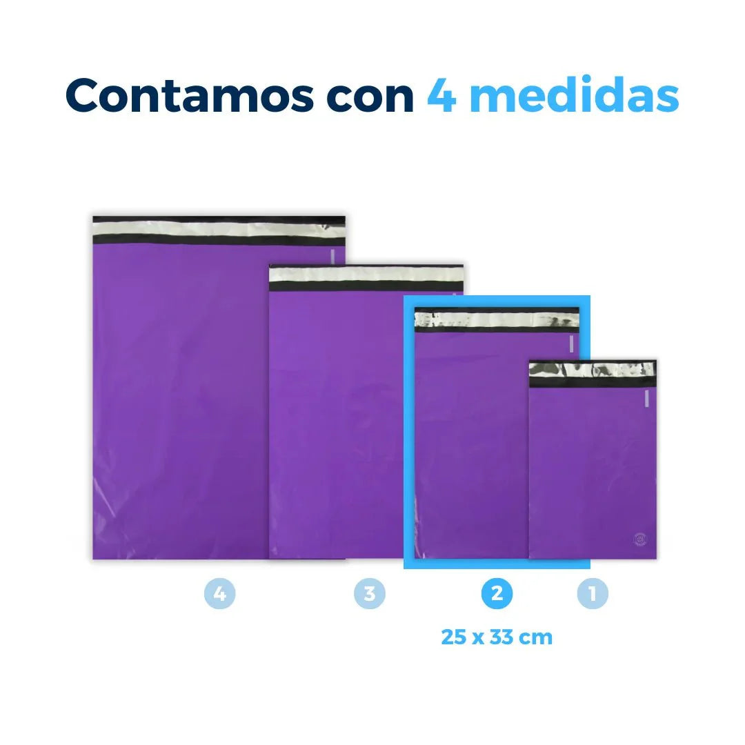Bolsas de envío moradas con soporte para guía, 25 x 33 cm